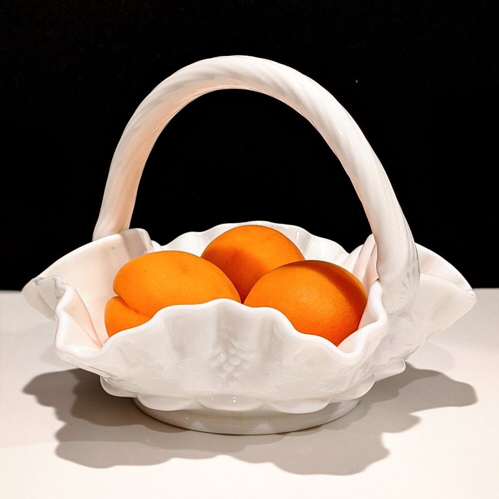 Westmoreland Milk Glass Basket with Grape Motif